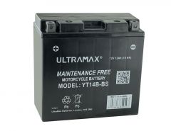 Ultramax YT14B-BS, 12v 12Ah Motorcycle Batteries. L(mm) W(mm) H(mm) 150 70 145