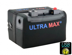 ULTRAMAX LI22-12USB, 27 TO 36 HOLE UNIVERSAL LITHIUM GOLF TROLLEY BATTERY 12V 22AH WITH USB PORT