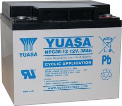 YUASA NPC38-12, 12V 38AH 20HR (AS 40AH & 42AH) HIGH CAPACITY DEEP CYCLE VALVE REGULATED LEAD ACID (VRLA) BATTERY